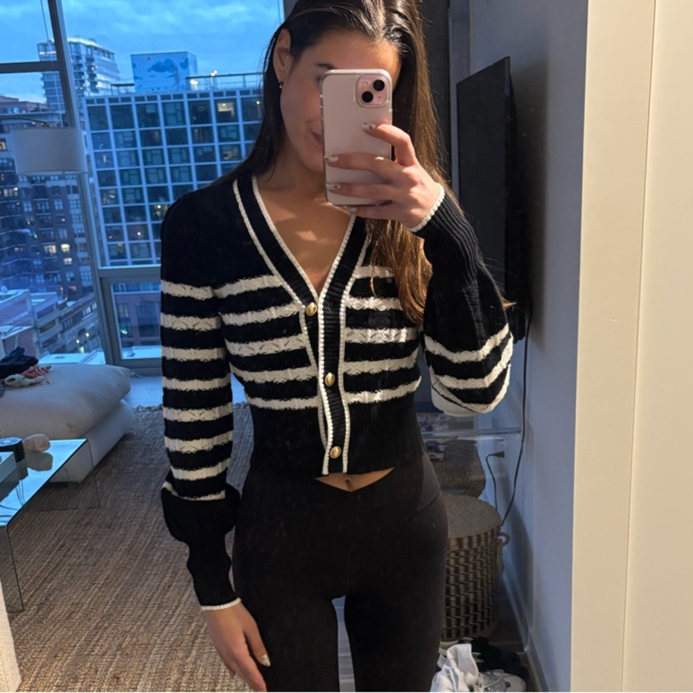 Express Black and White Striped Cardigan